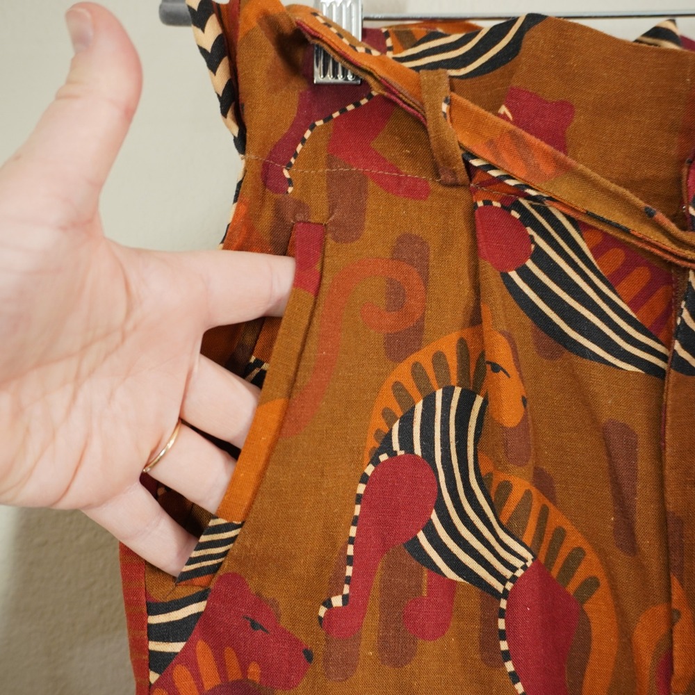 Farm Rio Anthropologie Tiger Print Wide Leg Paperbag Pants Rust Brown Small - Picture 4 of 9